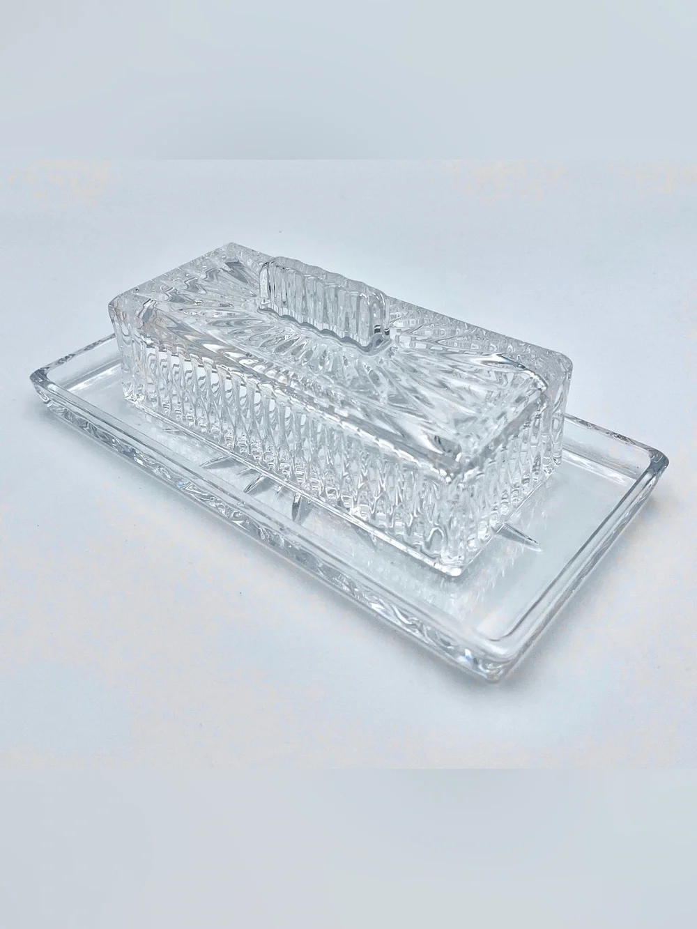 VTG CRYSTAL BUTTER DISH Gorham Althea Lid w Princess House Royal Highlights Tray
